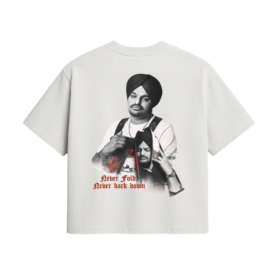 NEVER FOLD, NEVER BACK DOWN – SIDHU MOOSEWALA TRIBUTE TEE